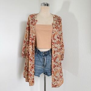 MELLODAY Paisley Open Cardigan in Red and Cream